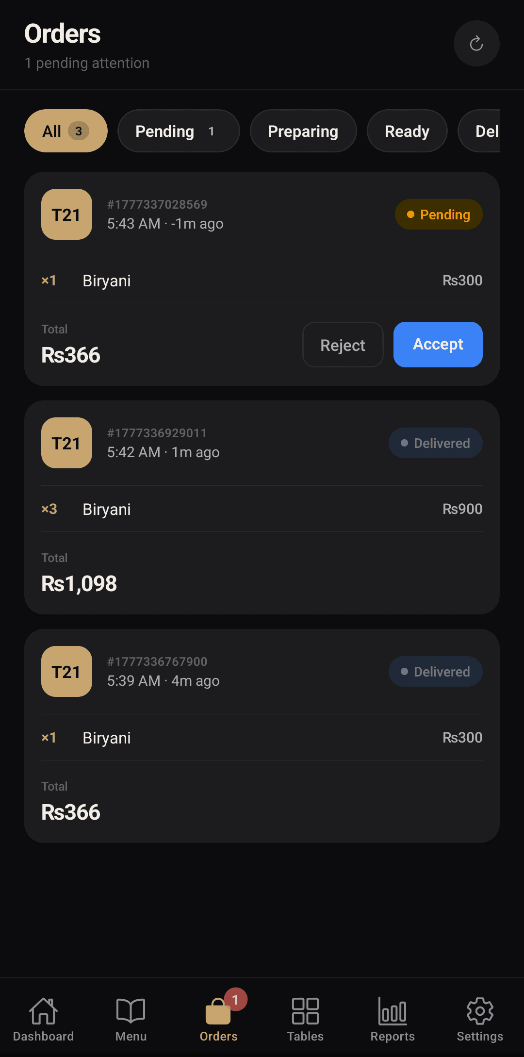 Live Orders