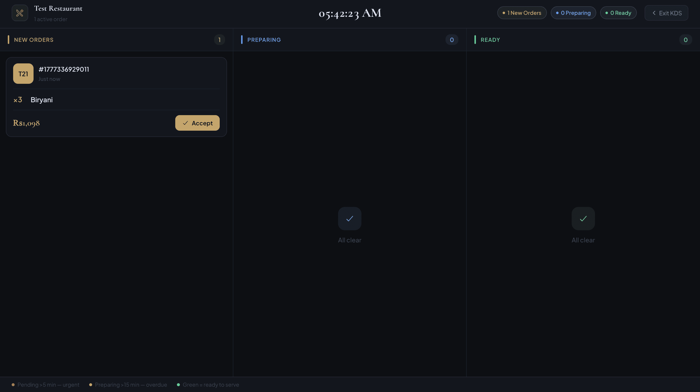 Kitchen Display Mode (KDS)
